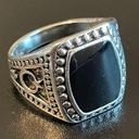 Black obsidian stone S925 stamped silver ring size 9 Photo 1