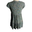 LA Hearts  Babydoll V Neck Top S Blue Floral Short Sleeves Buttons Layered Photo 3