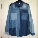 Pilcro Anthropologie Color Block Chambray Denim Long Sleeves Button Front Shirt Top Photo 0