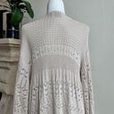 Lush Clothing LUSH Light Beige Long Sleeve Open Knit Fringe Trimmed Women Size S Long Cardigan Photo 9