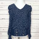 Carmen Marc Valvo  Navy Blue Polka Dot Puff Sleeve Blouse Size Small Photo 9