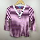 Draper James  V-Neck Puff Sleeve Shirt Size XS Dark Pink Mariner Stripe Preppy Photo 0