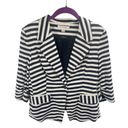 Monteau  Women's Single Button Blazer Striped 3/4 Sleeve black white Medium Photo 7