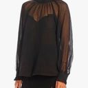 Oak + Fort  Black Sheer Ruffle Neck Sleeve Top Long Sleeve Size Small Photo 10