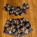 SheIn  VCAY Plus Tropical Print Off Shoulder Overlay Crop Top & Shorts 0XL Photo 2