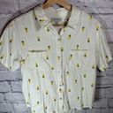 Rae Dunn  Women's Linen Pineapple Print Button Up Shirt Short Sleeve Collar Large Photo 0