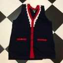 Bob Mackie Vintage  Sweater Vest Wearable Art Navy Red Zig Zag White Stripe sz L Photo 0