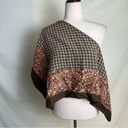 Oscar de la Renta Vintage  Signed Large Square Scarf Brown Floral Houndstooth Photo 7