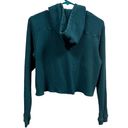 Hurley  Cropped Ribbed Turquoise Long Sleeve Hooded Shirt Kangaroo Pocket Medium Photo 6