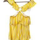 Rebecca Minkoff  Womens XS Doris Yellow Stripe Ruffle Shoulder Sleeveless Top Photo 3