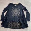 Harley Davidson Shirt Womens Large Blue Lace Longline Lace Bedazzled New Photo 0