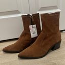 ZARA suede leather cowboy western southwestern ankle boots heels heeled Photo 2