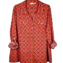 kim rogers  Curvy Button Up Blouse Geometric Print Orange Pink Women Plus Size 2X Photo 5