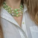 American Vintage Vintage “Sybil” Japan Green Glass Bead Pearl Necklace Three Strand Choker Multi Color Photo 6