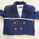 ZARA Tweed Textured Frayed Crop Blazer Jacket in Navy Size L Photo 6