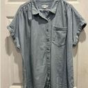 Ava & Viv  Women's Denim Button Up Shirt Blue Size 2X Short Sleeve 100% Cotton Photo 0