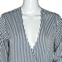 Bishop and Young  Shirt Womens Small Blue White Stripe Surplice Neck Work Casual Photo 4