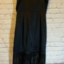 Lucy Paris Black Satin Fringe Midi Dress, S Photo 2