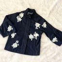 Banana Republic  Dark Denim Floral Flower Embroidered Bell Flare Sleeve Jacket S Photo 3