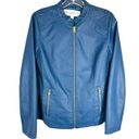 Marc New York  Small Jacket Faux Leather Blue Full Zip Moto Lined Pockets 1520 Photo 0