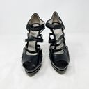 Jason Wu [] Black Textured Embossed Leather Strappy Sandals Platform Heels Sz 39 Photo 2