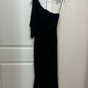 Badgley Mischka  Black One Shoulder Beaded Draped Gown Size 2 US Photo 3