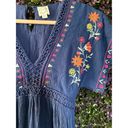 Blue Rain  Womens Blue Short Sleeve V Neck Floral Embroidered Top Size  XXS Photo 5