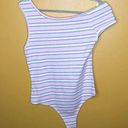 American Apparel  Pink Gray Striped Off Shoulder Bodysuit New L Photo 0