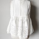 New Look  White Floral Lace Cutout Pleated Peplum Sleeveless Tank Top Size S Photo 2