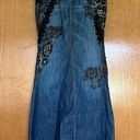 Bebe Long Denim Lace Applique Embellished Maxi Gusset Skirt Y2K Art to Wear Photo 0