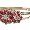 Ruby  + Diamond 10K 10KT Yellow Gold Flower Cluster Design Ring Sz 6.75 Photo 2