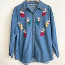 Dress Barn  Blue Denim Reindeer Holiday Christmas Button Front Shirt Women's 1X Photo 0