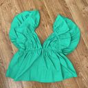 The Moon NEW NWT Day +  Kelly Green Tie Back Ruffle Sleeve Babydoll Top Photo 3