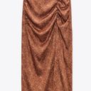 ZARA Animal Printed Midi Silky Skirt w High Slit Size Medium Gold/Brown Photo 0