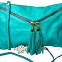 Vera Pelle VTG  Italian LEATHER HANDBAG Teal Crossbody Shoulder Wristlet Clutch! Photo 2