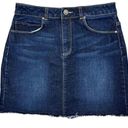 Harper Denim Jean Mini Skirt Size Medium Dark Wash Fringe Raw Hem Y2K Style Photo 0