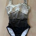 Gottex Vintage 80s  One Piece Swim Suit Striped Black Gold Cream Size 6/36 Photo 6