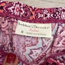 Brooks Bobbie  Pink White Green Paisley Print Off the Shoulder Short Sleeve Top S Photo 6