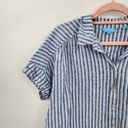 Draper James  Linen Blend Striped Roll Sleeve Women Large Button Front Top Photo 4