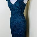 BB Dakota Denim Sheath Dress 4 Navy Blue Black Leopard Print V-Neck Cap Sleeve Photo 1