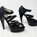 Jason Wu [] Black Textured Embossed Leather Strappy Sandals Platform Heels Sz 39 Photo 0