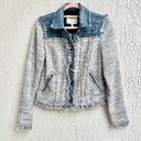 Rebecca Taylor  Long Sleeve Fringe Tweed Denim Jacket Blue Combo Women's Size 2 Photo 2