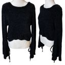 Lovers + Friends  Sweater Cropped Chenille Tie Bell Sleeve Scoop Neck Black Small Photo 3