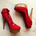 Bebe  Stiletto High Heels Kahilia Ruby Red Size 8 Platform Cork Bow Formal Photo 6