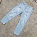 American Eagle  Heavily Distressed Mom Jeans High-Rise Light Wash Blue Size 8 Photo 1