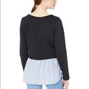 Nicole Miller Studio Sweatshirt French Terry Combo Black Striped Blue White XL Photo 1