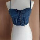 Iris  Demin Corset Top Women Size S Crop Top, Summer Top Demon Top Front Laced Photo 0