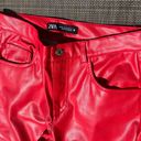 ZARA Red Leather Straight Pants Photo 7