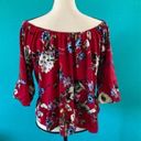 Peach Love California  off the shoulder red floral shirt Photo 2