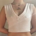 Bershka  White Ribbed Knit V Neck Vest Crop Top Photo 3